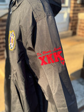 Load image into Gallery viewer, Black-Omega-Psi-Phi-Windbreaker-Line-Jacket-Sleeve-Chi-Kappa-Kappa