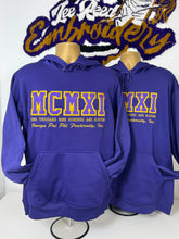 Load image into Gallery viewer, Embroidered-Omega-Psi-Phi-Roman-Numeral-MCMXI-1911-Hoodie-Purple