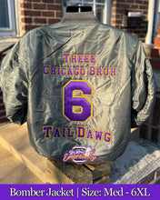 Load image into Gallery viewer, LRE-Embroidered-Omega-Psi-Phi-Bomber-Flight-Line-Jacket-Back-Green