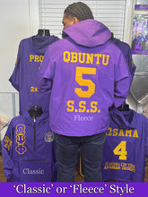 Load image into Gallery viewer, LRE-Fleece-Windbreaker-Line-Jacket-Omega-Psi-Phi-model-description