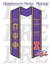 Load image into Gallery viewer, LRE-Graduation-Stole-Mockup-Angled-Trim-Purple-Old-Gold