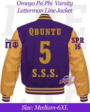 Load image into Gallery viewer, LRE-Omega-Psi-Phi-Varsity-Letterman-Line-Jacket-Back