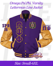 Load image into Gallery viewer, TTE-Omega-Psi-Phi-Varsity-Letterman-Line-Jacket-Front