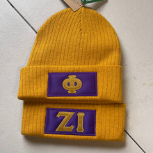 Load image into Gallery viewer, TTE-embroidered-Mustard-Omega-Beanie-Phi-Chapter-Zeta-Iota-Chapter
