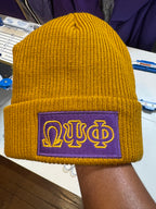 Embroidered Omega Psi Phi Beanie [Purple & Old Gold]