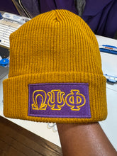 Load image into Gallery viewer, Embroidered Omega Psi Phi Beanie [Purple &amp; Old Gold]