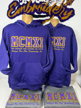 Load image into Gallery viewer, Embroidered Omega Psi Phi Roman Numeral 'MCMXI' Hoodie- One Thousand Nine Hundred and Eleven