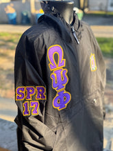 Load image into Gallery viewer, Black-Omega-Psi-Phi-Windbreaker-Line-Jacket-Sleeve-Spring-17
