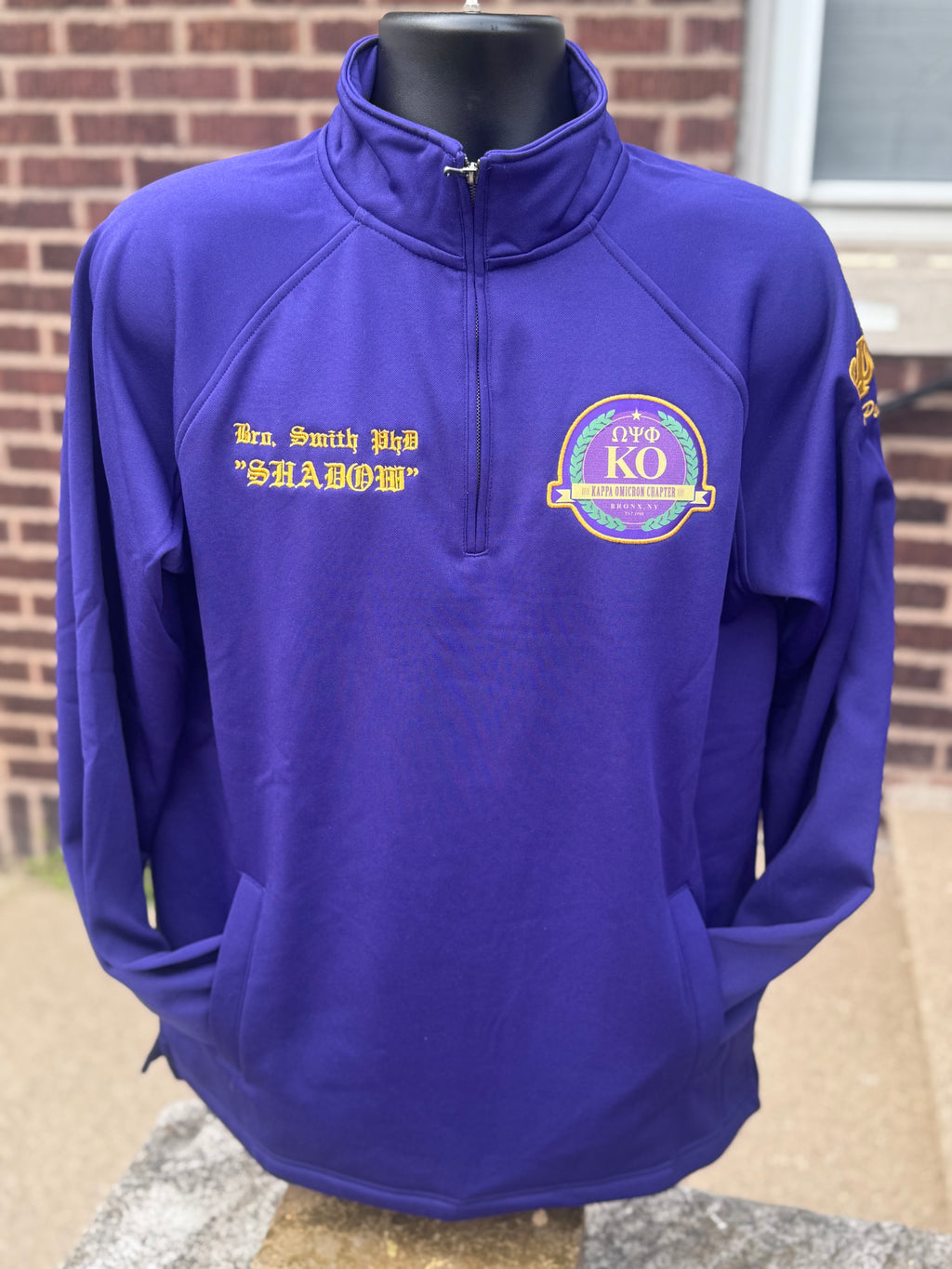 Embroidered-Omega-Psi-Phi-Chapter-Quarter-zip-Kappa-Omicron-Front