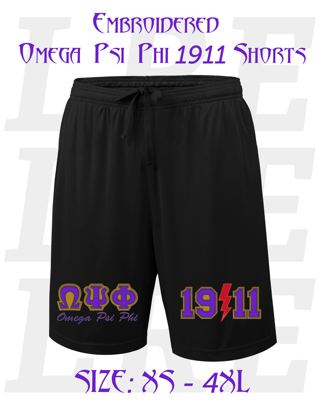 Omega Psi Phi, 1911, Embroidered Shorts [Black]
