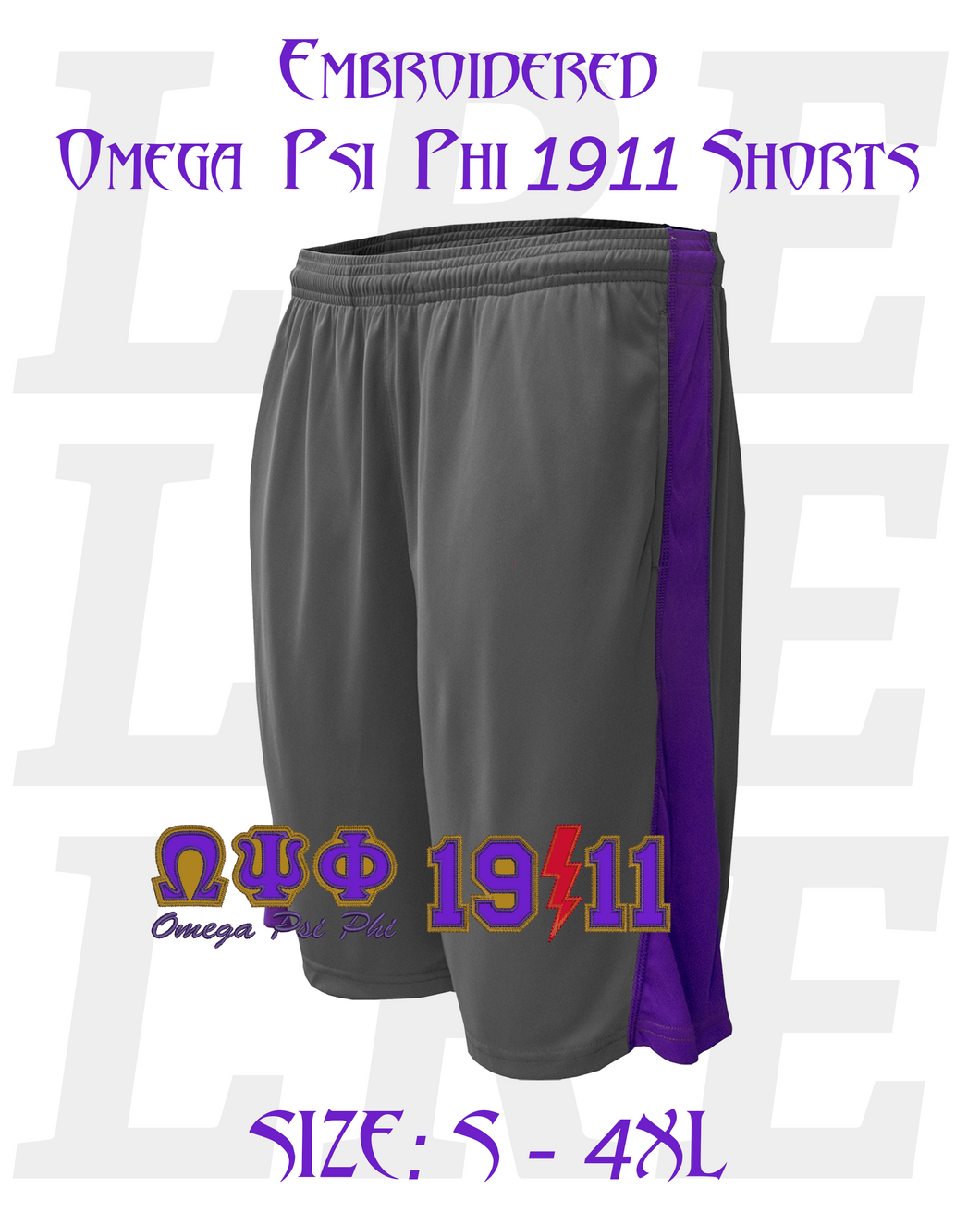 Omega Psi Phi, 1911, Embroidered Shorts [Grey]
