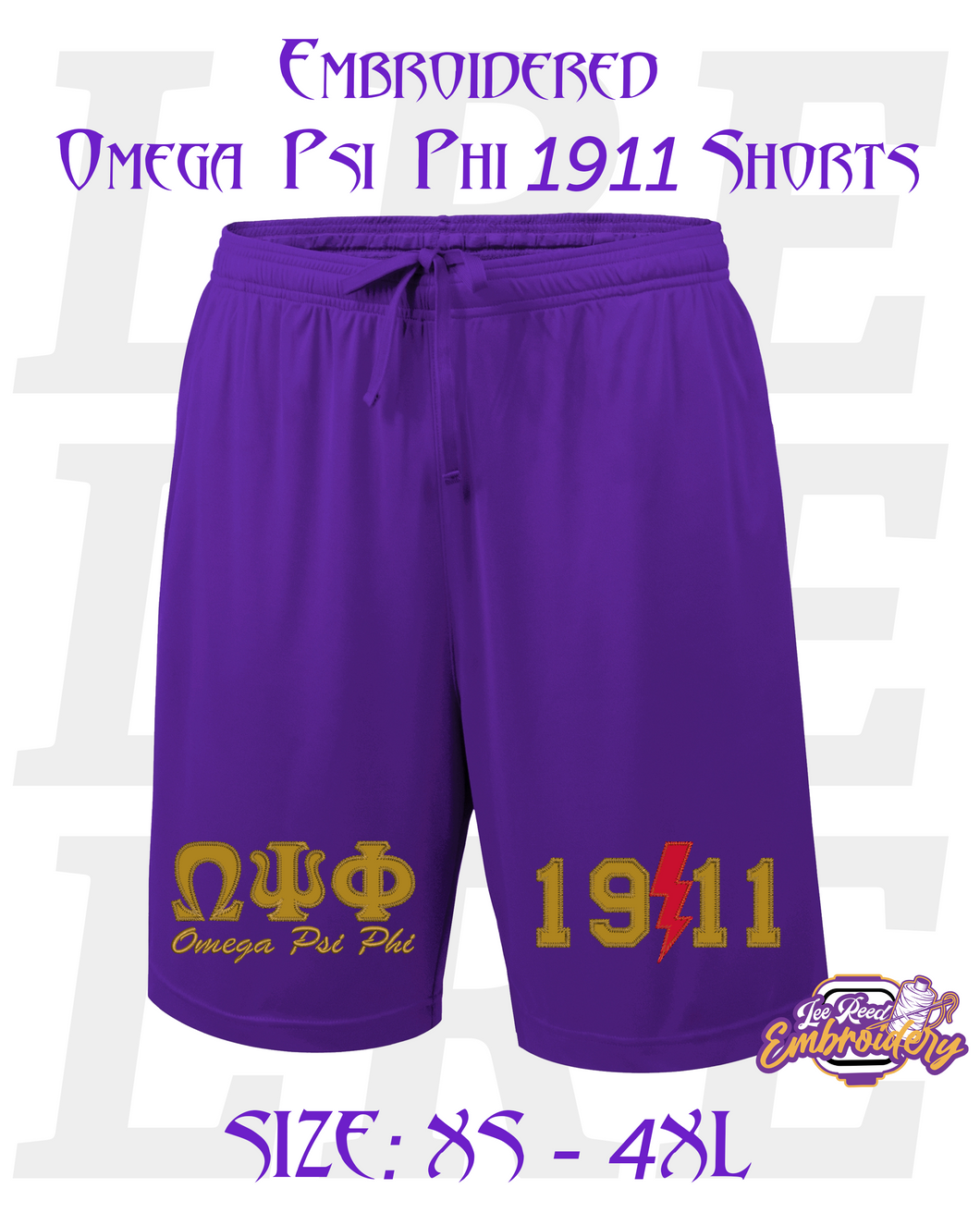 Omega Psi Phi, 1911, Embroidered Shorts [Purple]
