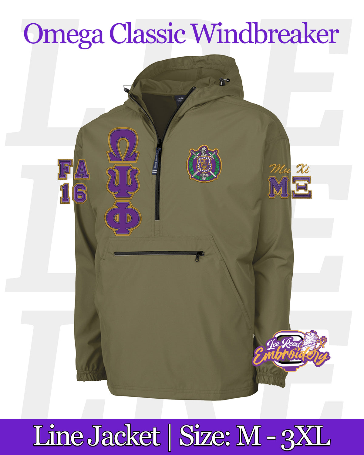 Embroidered Omega Psi Phi Windbreaker Line Jacket