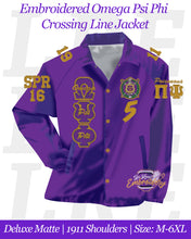 Load image into Gallery viewer, LRE-Embroidered-Omega-Psi-Phi-Crossing-Line-Jacket-Mockup-Deluxe-Matte-1911-Shoulders-Front
