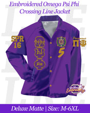 Load image into Gallery viewer, LRE-Embroidered-Omega-Psi-Phi-Crossing-Line-Jacket-Mockup-Deluxe-Matte-Front
