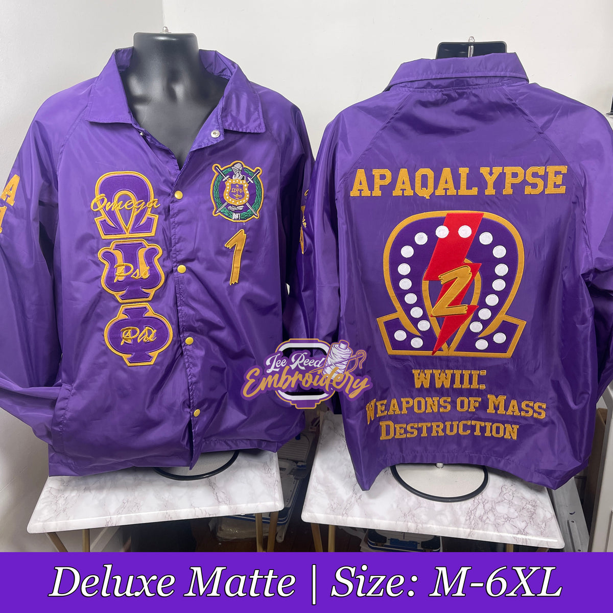 Embroidered Omega Psi Phi Crossing Line Jacket
