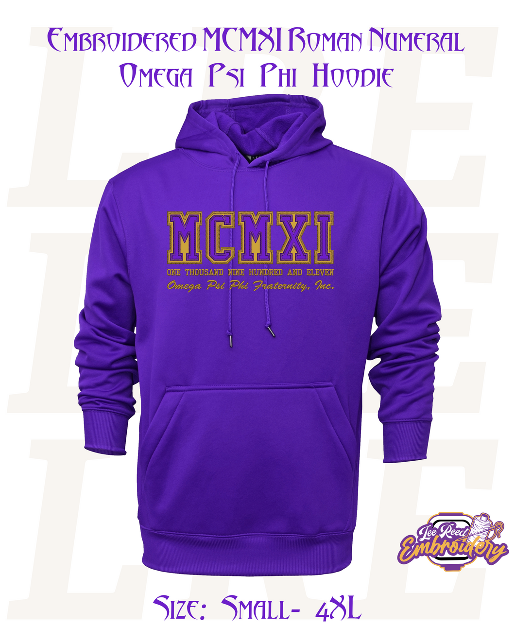 Embroidered Roman Numeral 'MCMXI' One Thousand Nine Hundred and Eleven Hoodie [Purple]