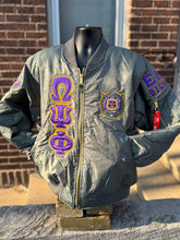 Load image into Gallery viewer, Embroidered Omega Psi Phi Bomber Flight Line Jacket
