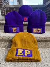 Load image into Gallery viewer, Omega-Psi-Phi-Themed-Chapter-Beanies-Purple-Old-Gold-Beta-Epsilon-Eta-Omega-Epsilon-Rho-Chapters
