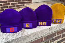 Load image into Gallery viewer, Omega-Psi-Phi-Themed-Embroidered-Chapter-Beanies-Purple-Old-Gold-Beta-Epsilon-Eta-Omega-Epsilon-Rho-Chapters
