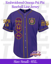 Load image into Gallery viewer, TTE-Omega-Psi-Phi-Baseball-Line-Jersey-front-purple

