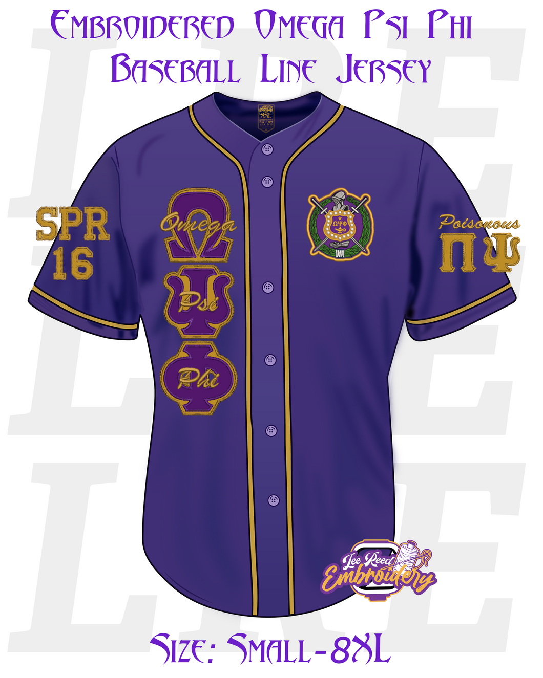 Embroidered Omega Psi Phi Baseball Line Jersey [Purple]