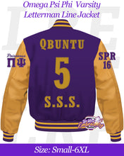 Load image into Gallery viewer, TTE-Omega-Psi-Phi-Varsity-Letterman-Line-Jacket-Back
