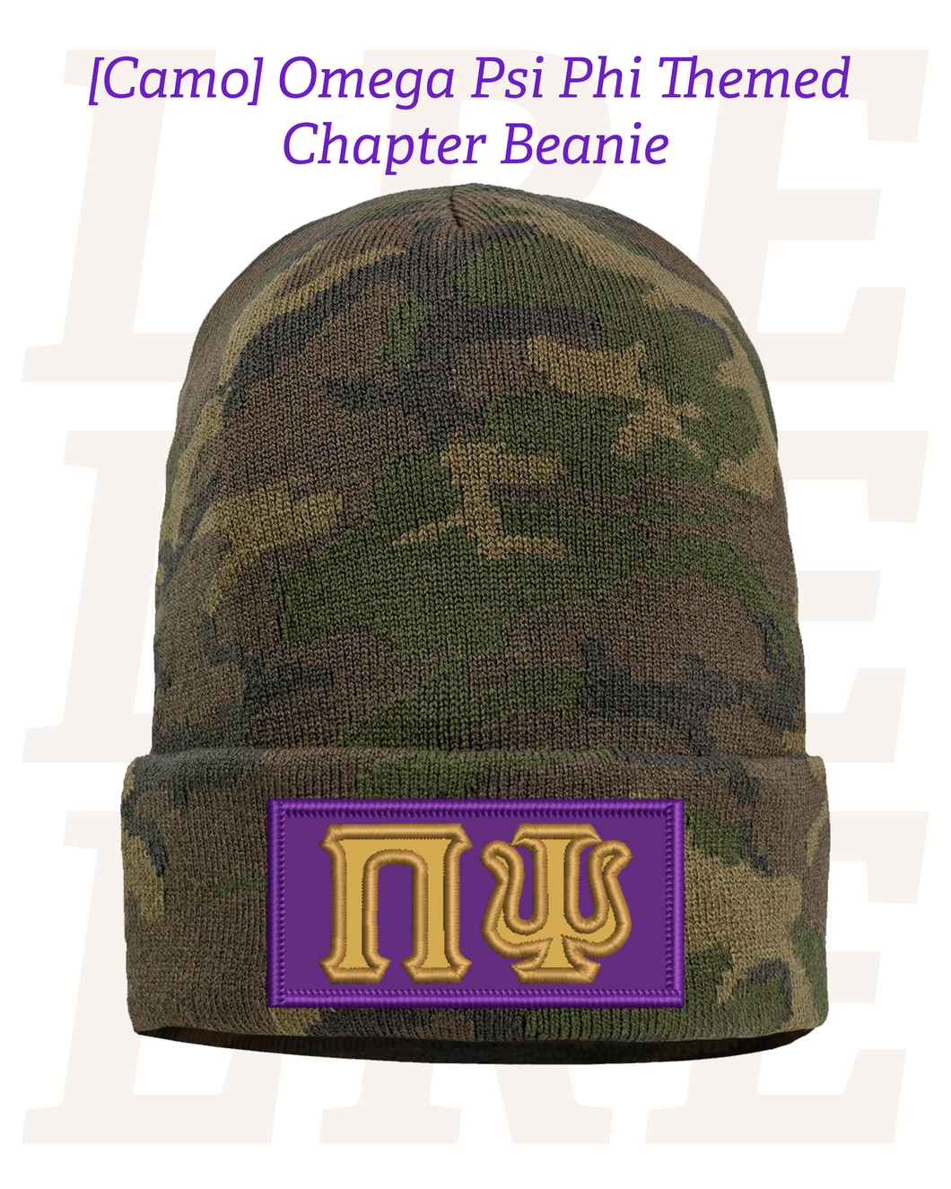 [Camo] Embroidered Omega Psi Phi Themed Chapter Beanie