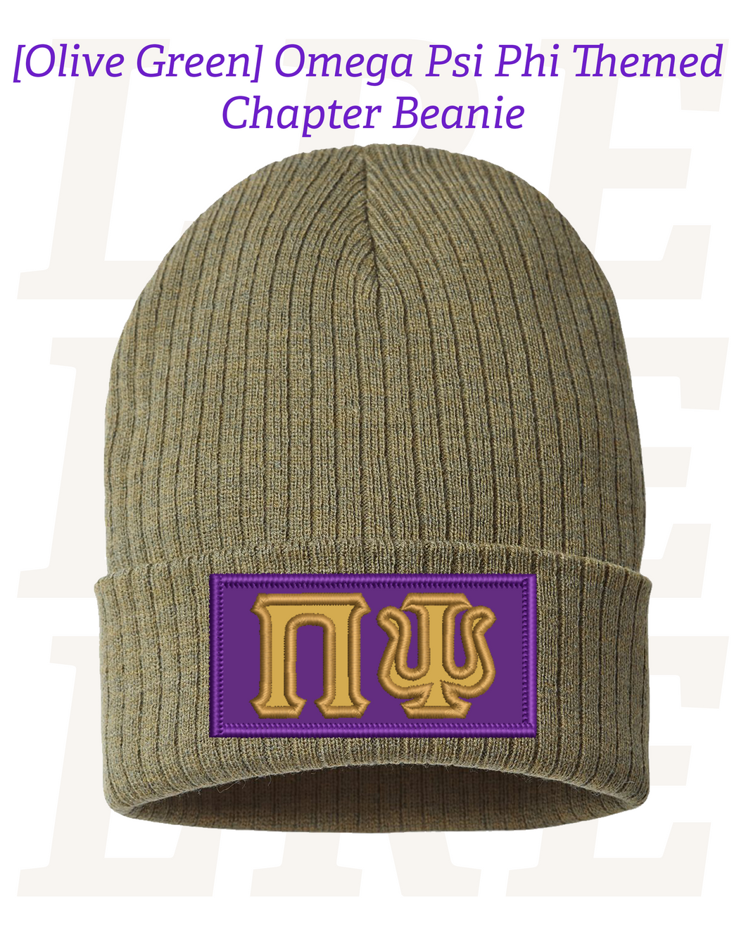 [Olive Green] Embroidered Omega Psi Phi Themed Chapter Beanie