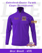 Load image into Gallery viewer, embroidered-Omega-Psi-Phi-quarter-zip-with-chapter-personalization
